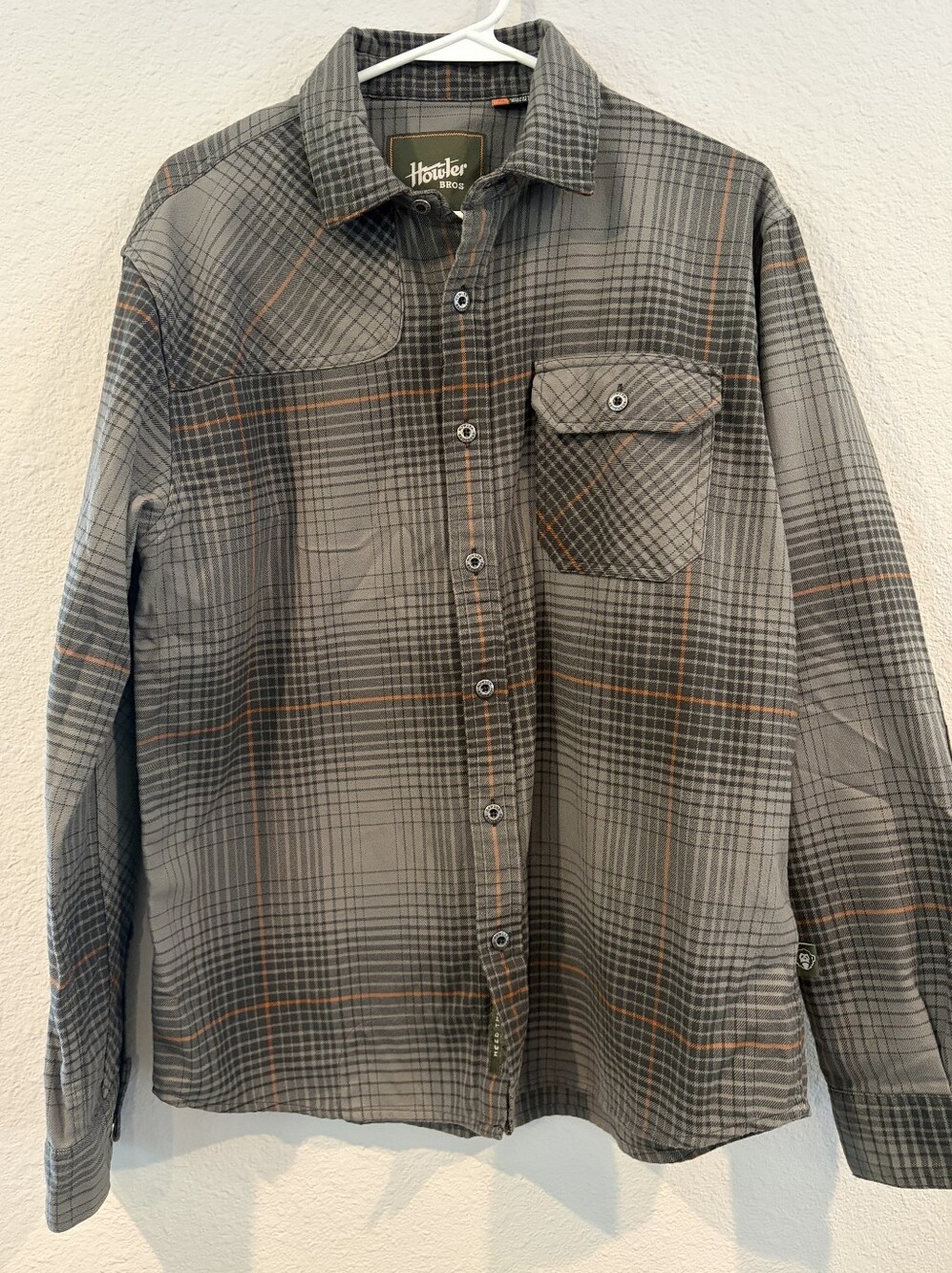 Howler Bros Mens Grey Black Orange Cotton Plaid Casual Button Up Long Sleeve Med